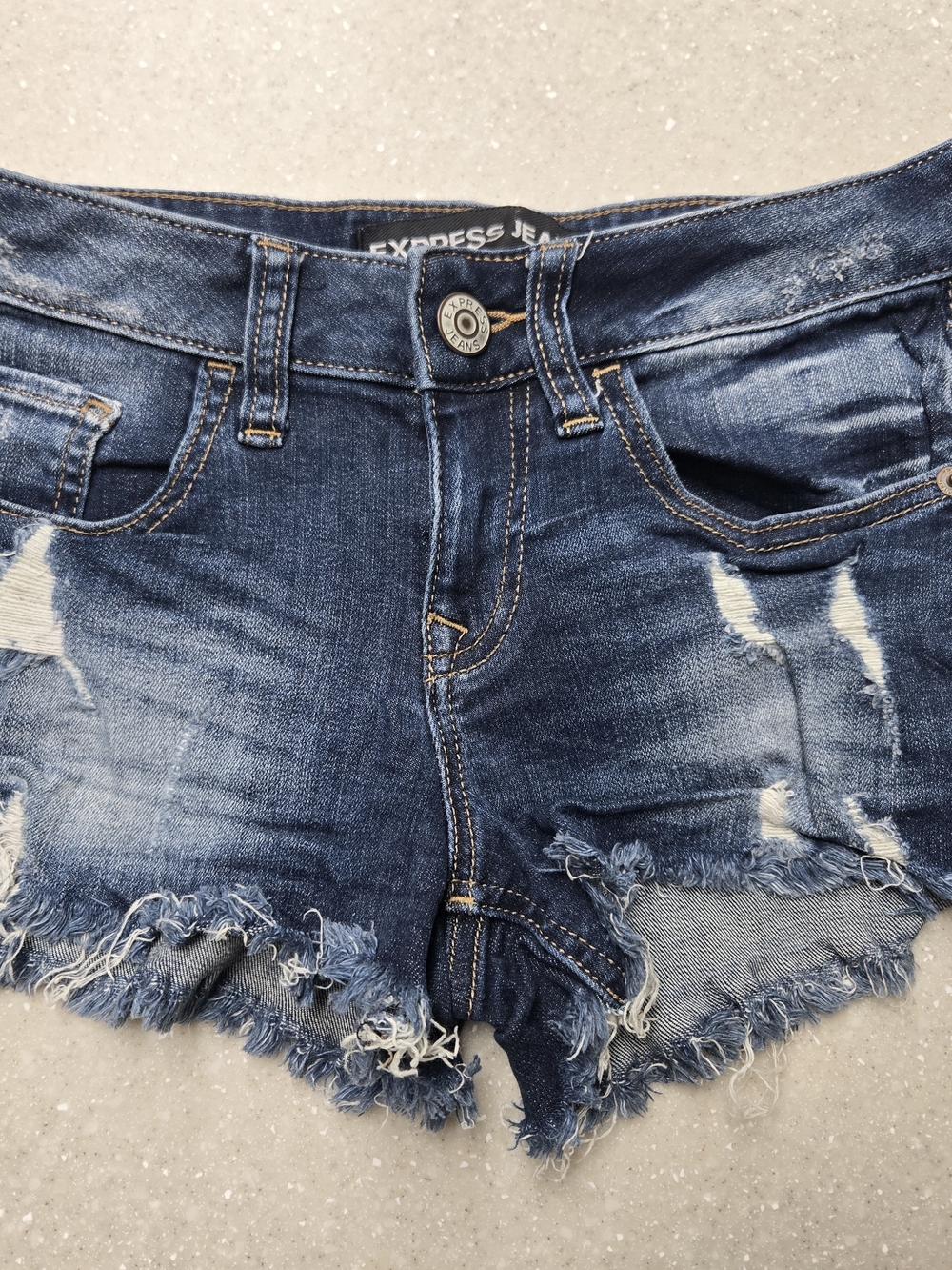 Express Blue Distressed Denim Cutoff Shorts, Size 0